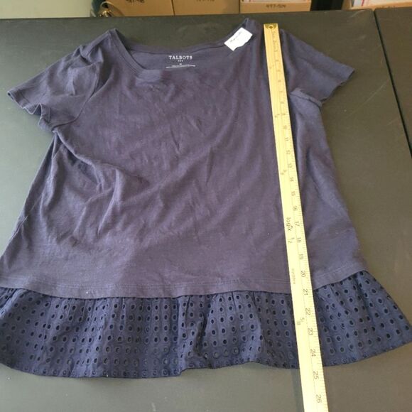 New Talbots Navy Eyelet Ruffle T-Shirt Medium - Picture 5 of 7